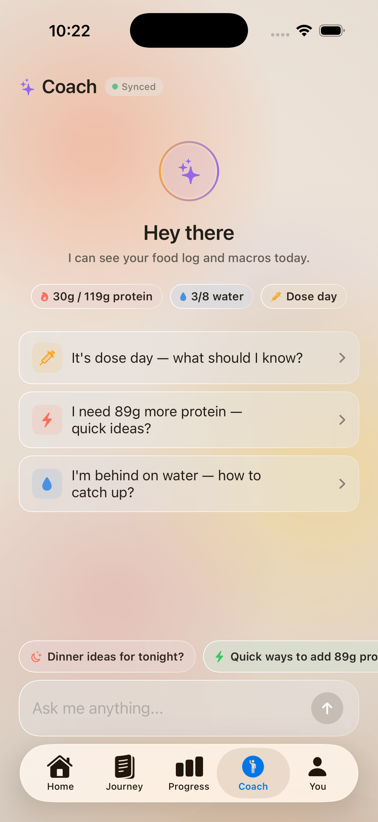 Steady Coach — a GLP-1-aware assistant that reads your meals and symptoms before it answers.
